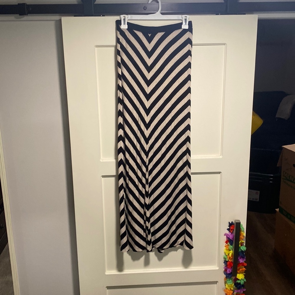 Tan and black stripped maxi skirt